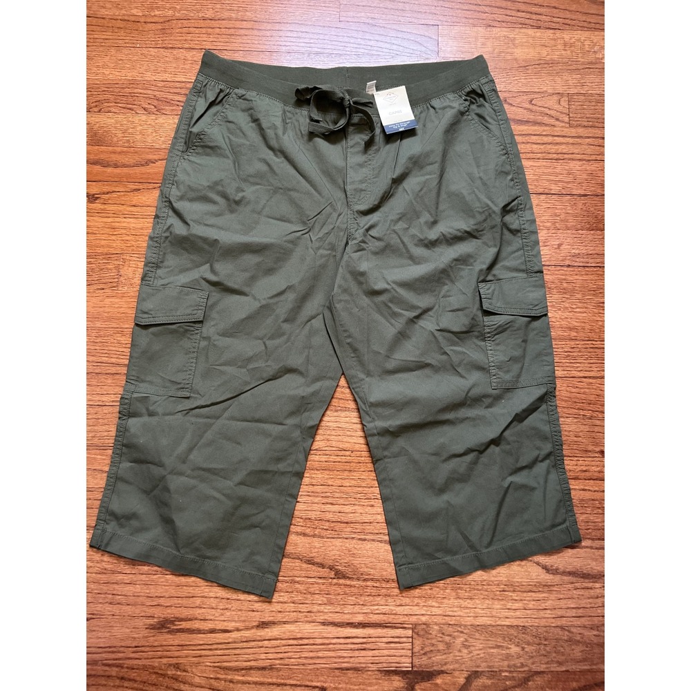 NEW St. John's Bay Capri Pants Womens PXL Olive Green Mid Rise Cargo Drawstring